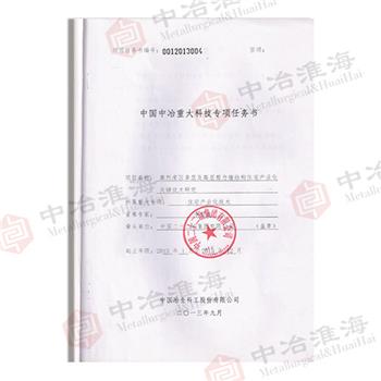 中國(guó)中冶重大科技專項(xiàng)任務(wù)書(shū)
